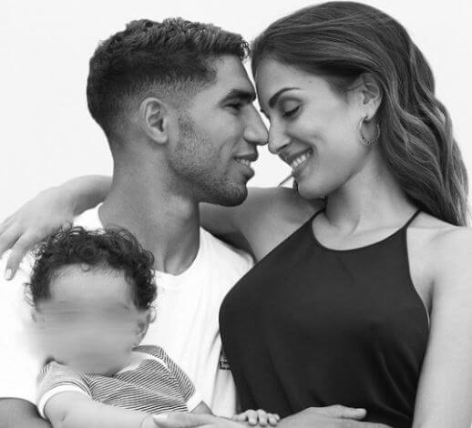 Achraf Hakimi with his wife Hiba Abouk and son.